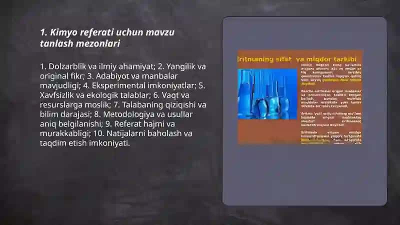 Kimyo referati uchun mavzu tanlash mezonlari 3