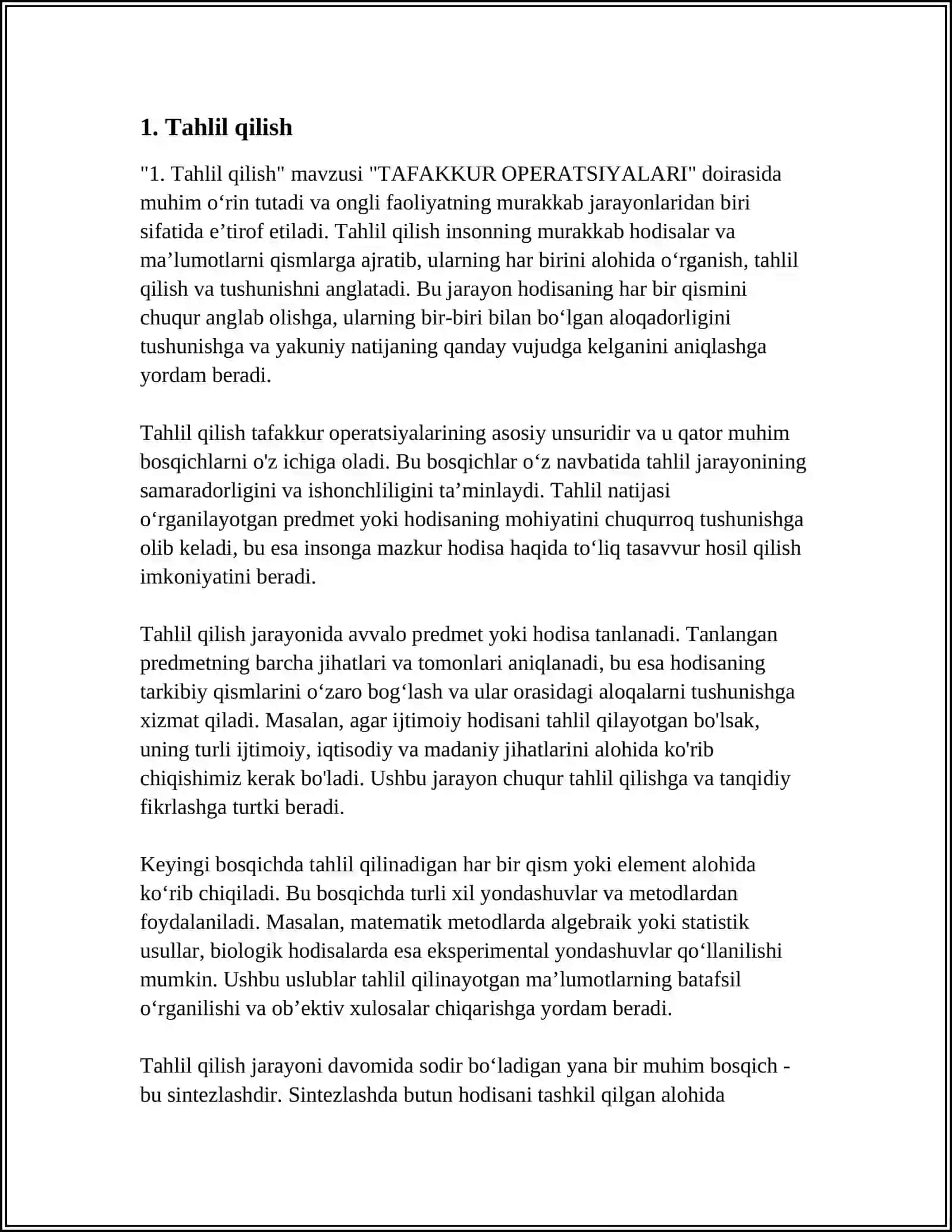 TAFAKKUR OPERATSIYALARI 3