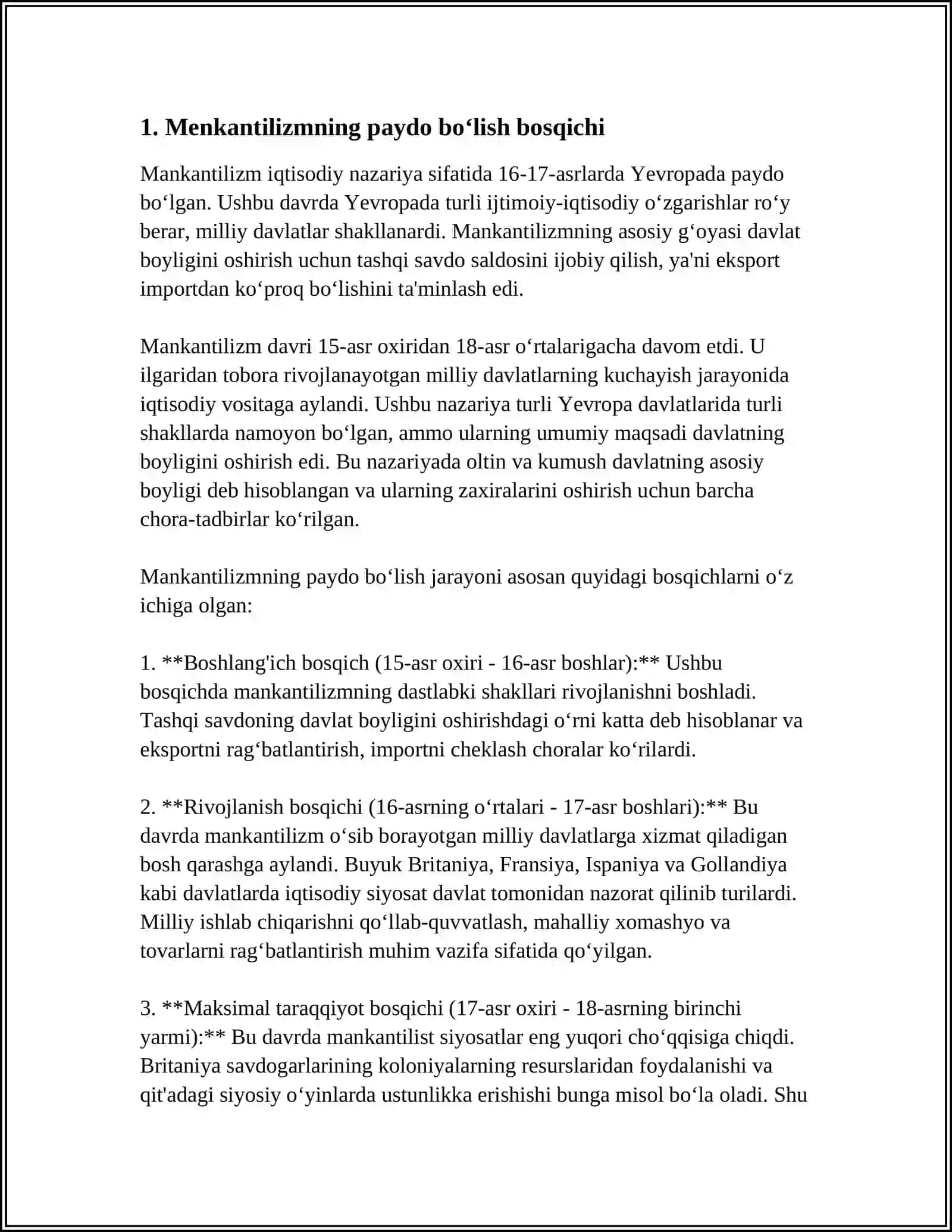 MENKANTILIZM TA’LIMOTINI BOSQICHLARI 3