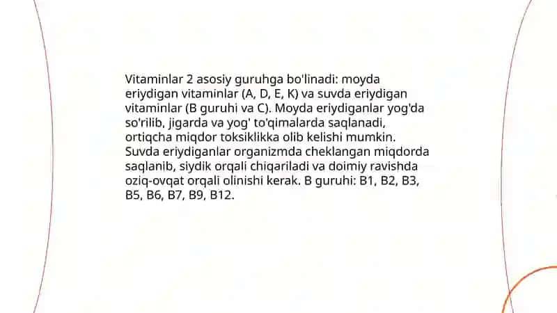 Vitamin guruhlarining umumiy tasnifi va ta'rifi 3