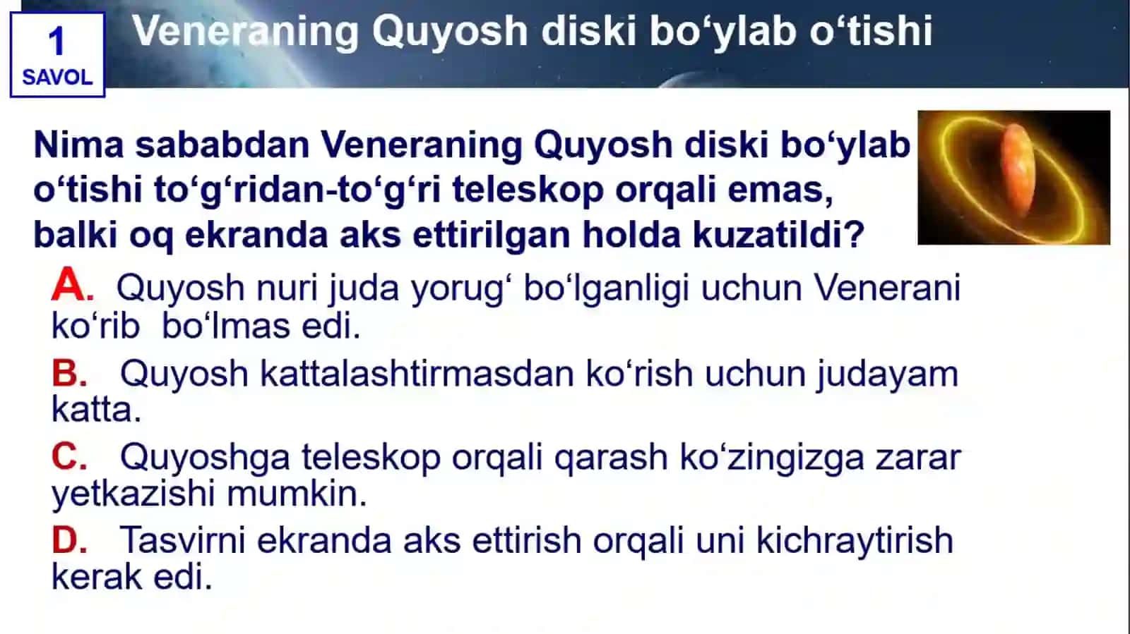 Veneraning quyosh diskibo’ylab o’tishi 3