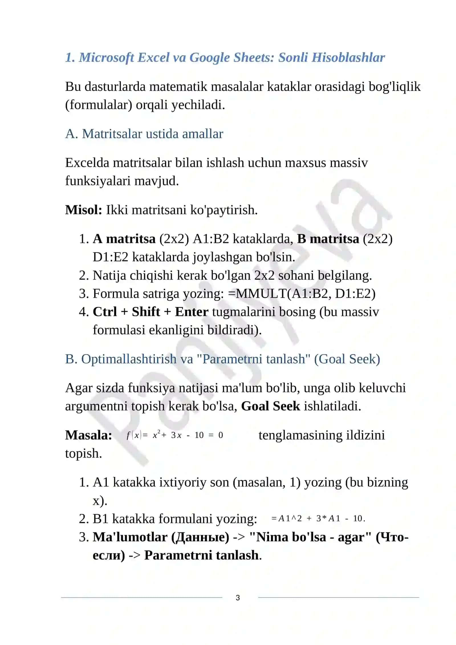 Elektron jadvallar yordamida matematik va statistic masalalarni yechish 3