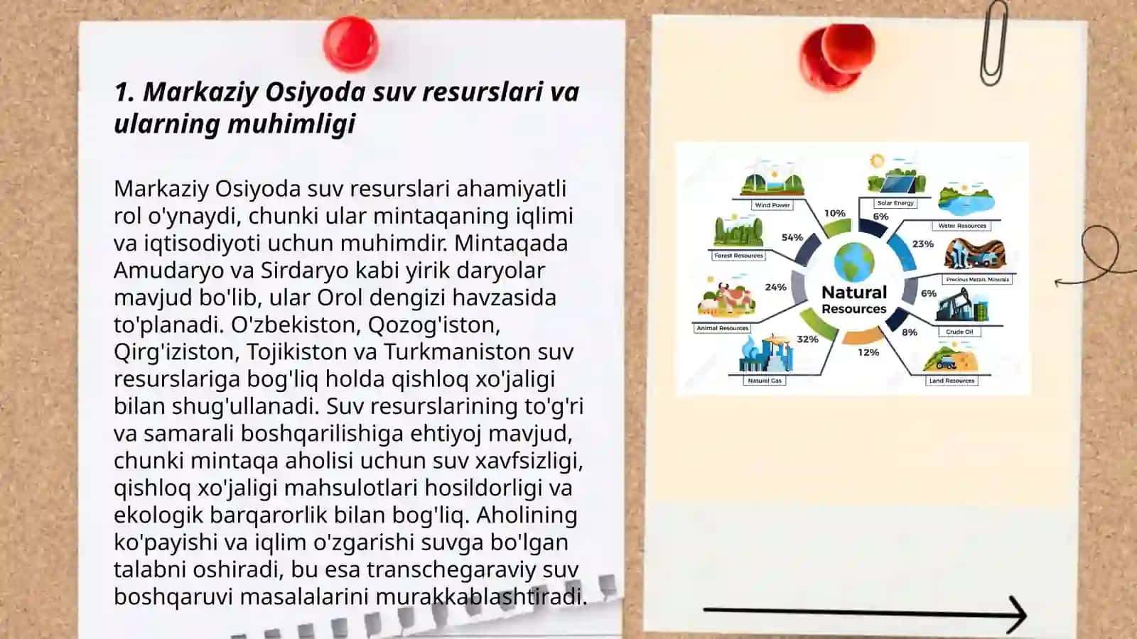 Markaziy Osiyo mamlakatlarida suv resurslarini taqsimlash va foydalanish boʻyicha joriy vaziyat,cuv resurslarini tartibga soluvchi mexanizmlar,mintaqaviy muammolar 3