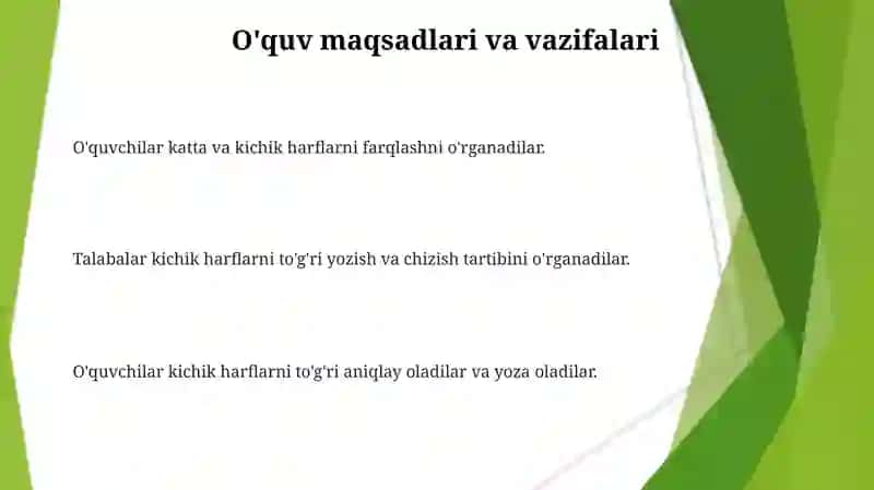 Kichik harflarni o'rgatish va yozdirish bo'yicha dars ishlanma tayyorlash 3