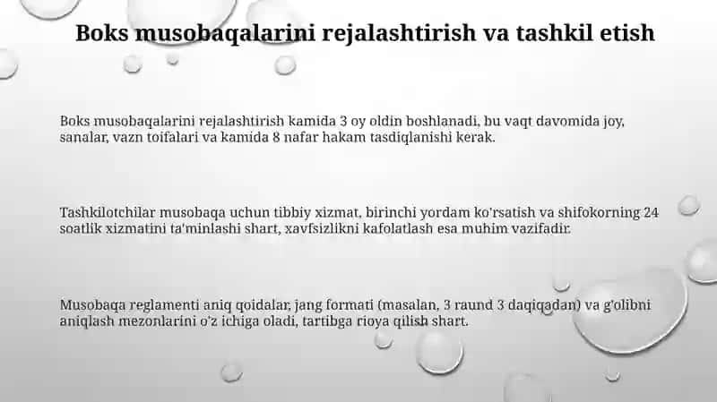 Boks musobaqalarini rejalashtirish va hakamlik faoliyati 3