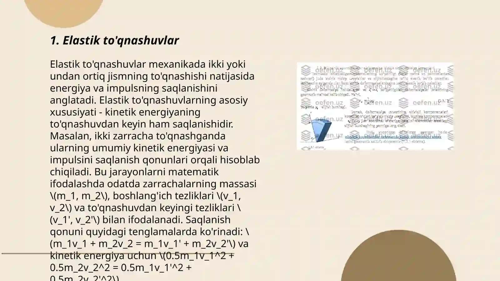 Elastik va noelastik to'qnashuvlar 3