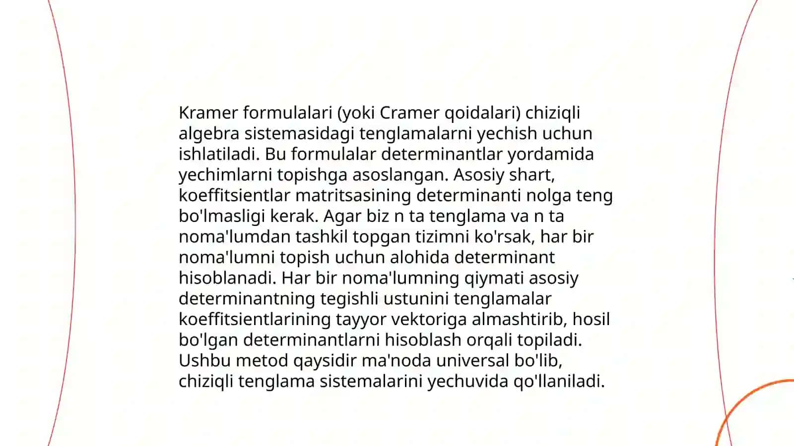 Kramer formulalari va teskari matritsalar 3