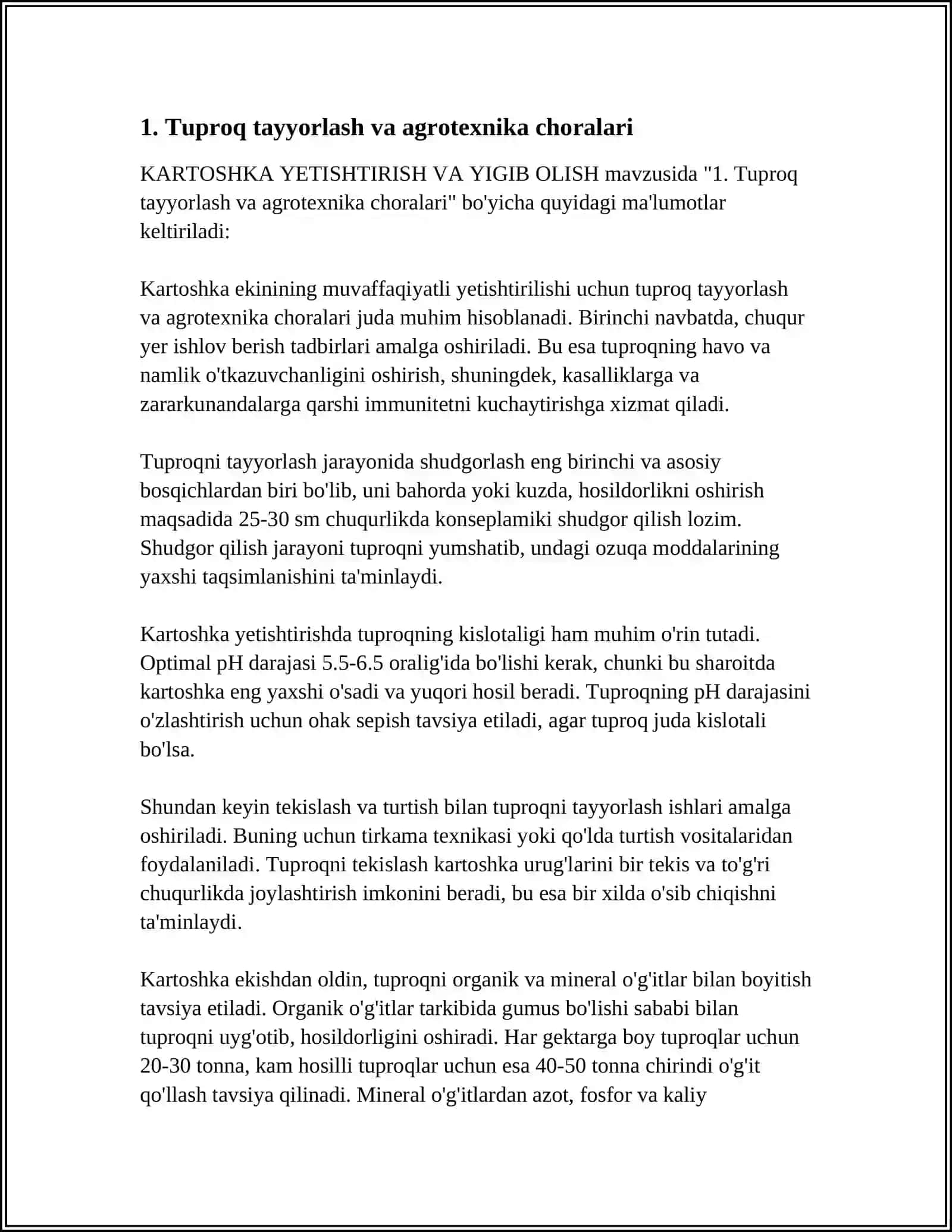 KARTOSHKA YETISHTIRISH VA YIGIB OLISH 3