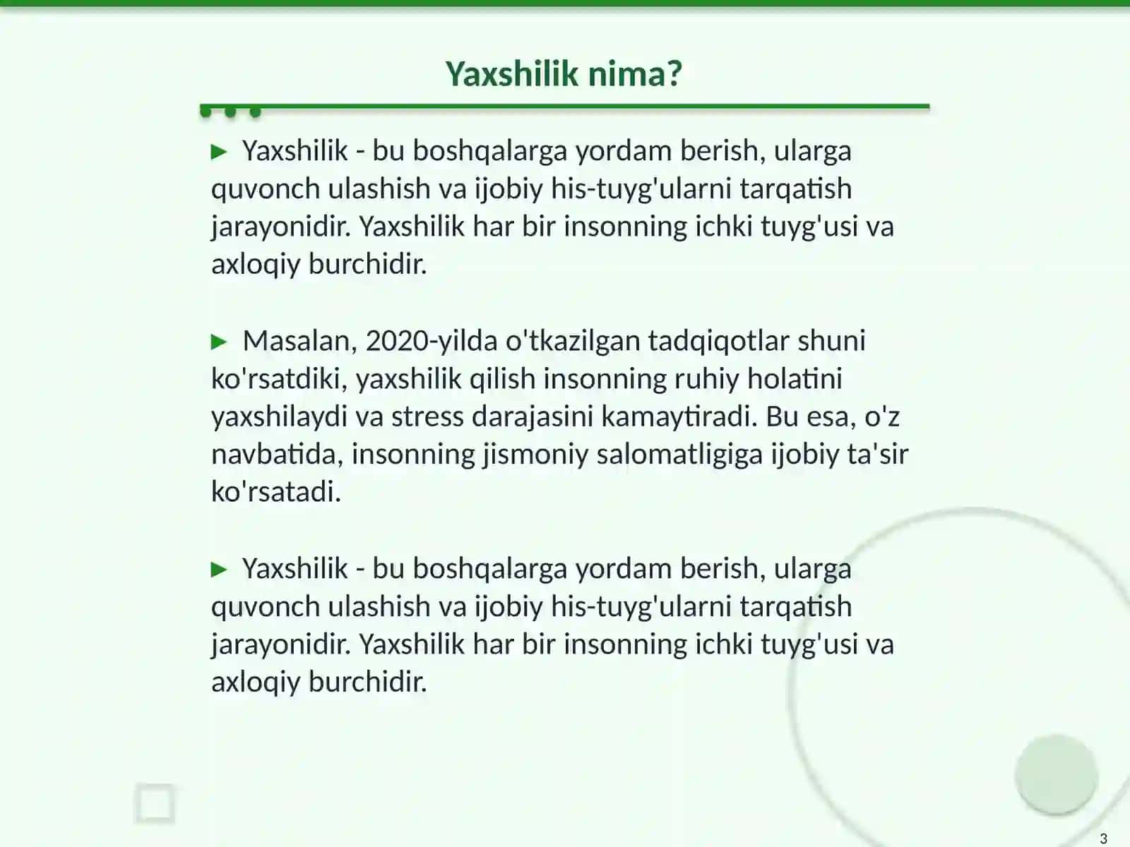 Bugun kimga yaxshilik qilding? 3