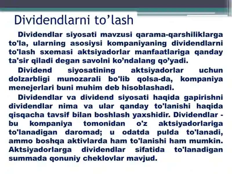 Dividendlar va dividendlar siyosati 3
