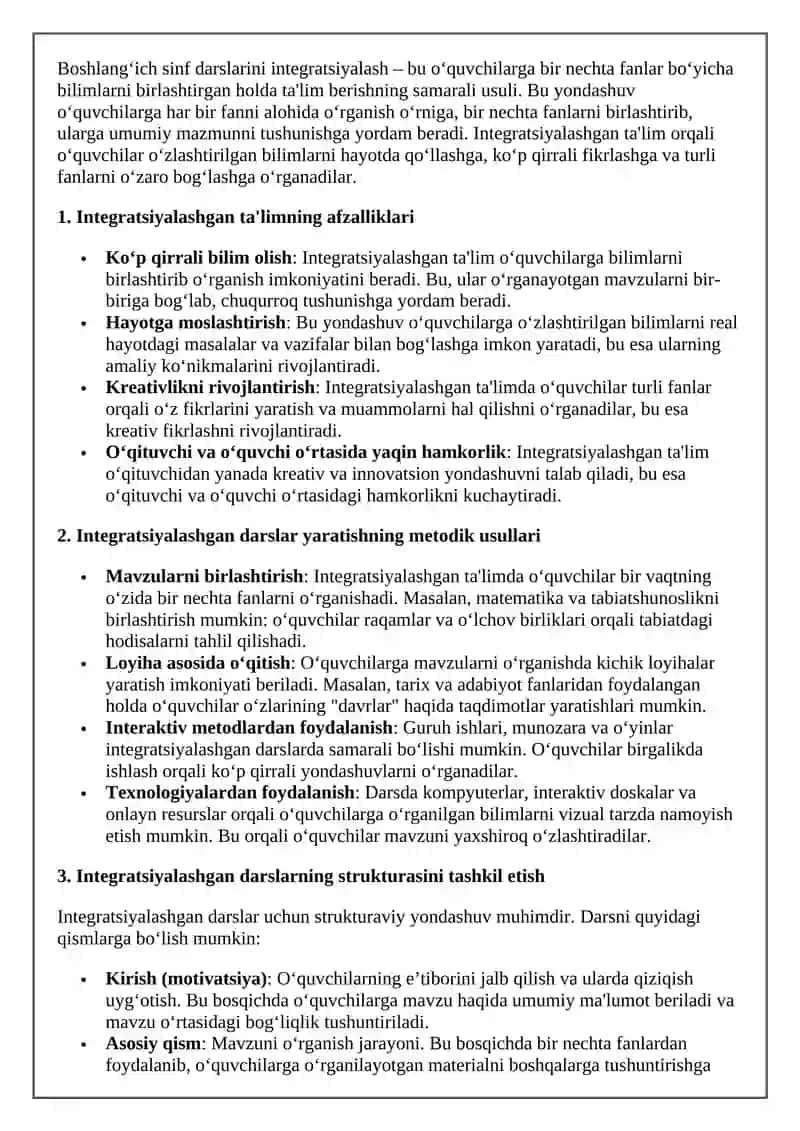 Boshlang’ich sinf darslarini integratsiyalash 3