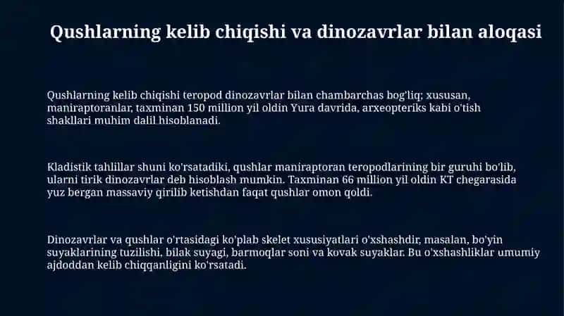 Qushlarning evolyutsiyasi va kelib chiqishi 3