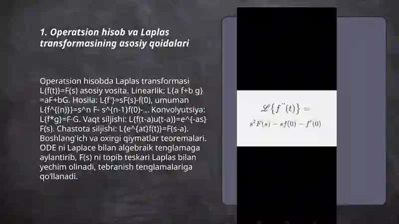 Operatsion hisob va Laplas transformasining asosiy qoidalari 3
