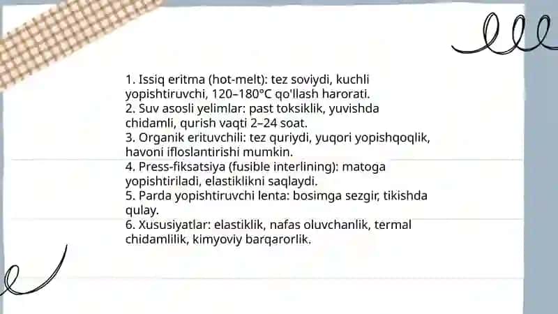 Yelimli materiallarning turlari va xususiyatlari 3