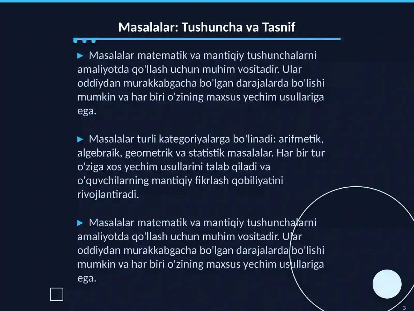 Masalalar va Ularning Tasnifi 3