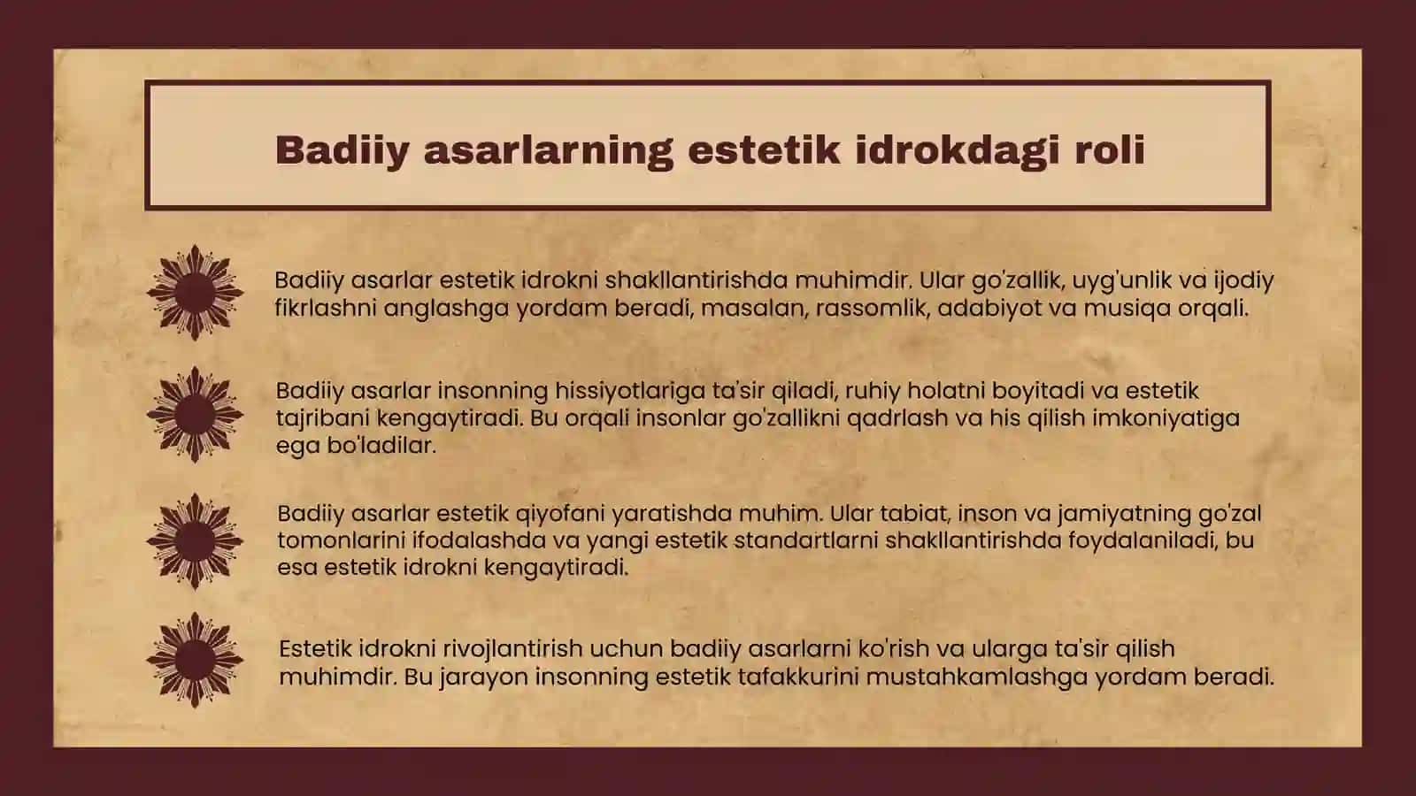 Badiiy asarlarning estetik idrok etishda ahamiyati 3