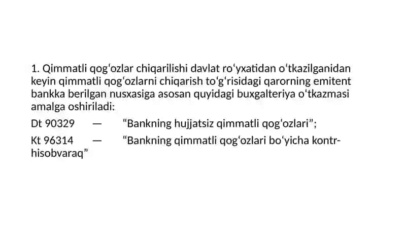 Qimmatliqog’ozlar Bo’yicha Operatsiyalar Hisobi 3