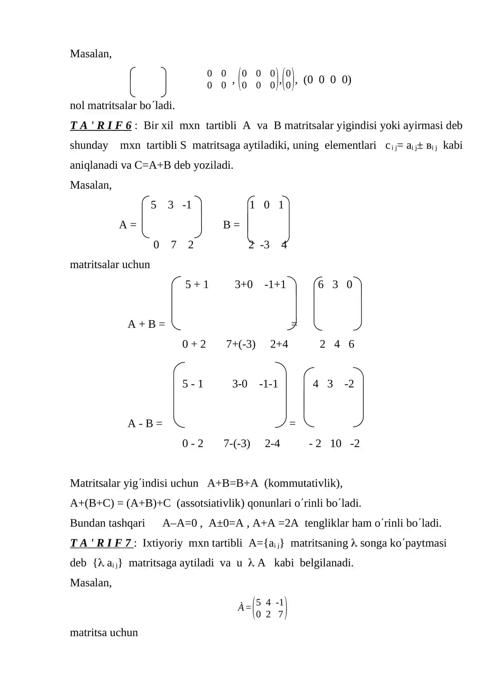 Matritsalar va ular ustida amallar 3