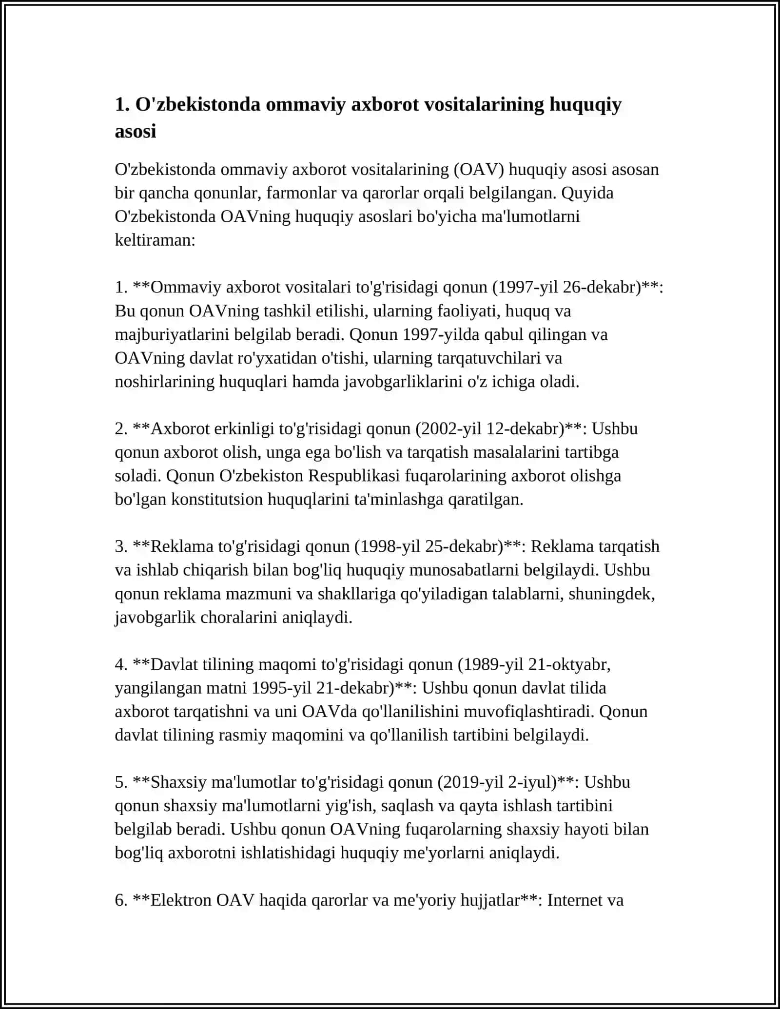 O'ZBEKISTON RESPUBLIKASIDA OMMAVIY AXBOROT VOSITALARINING FAOLIYATI 3