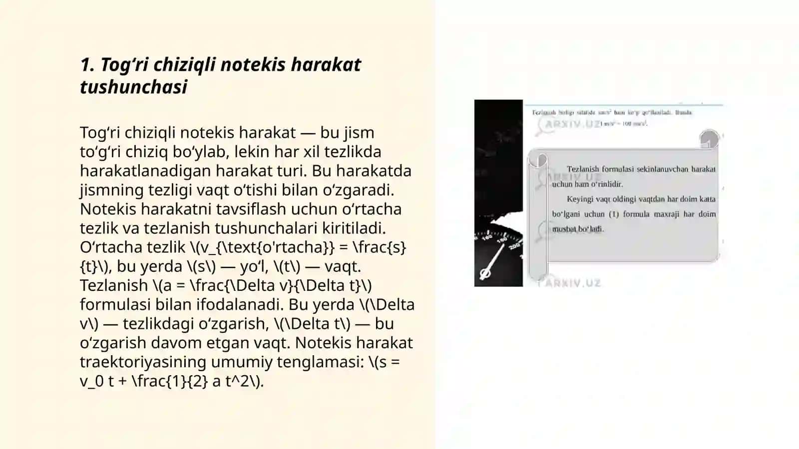 Togʻri chiziqli notekis harakat 3