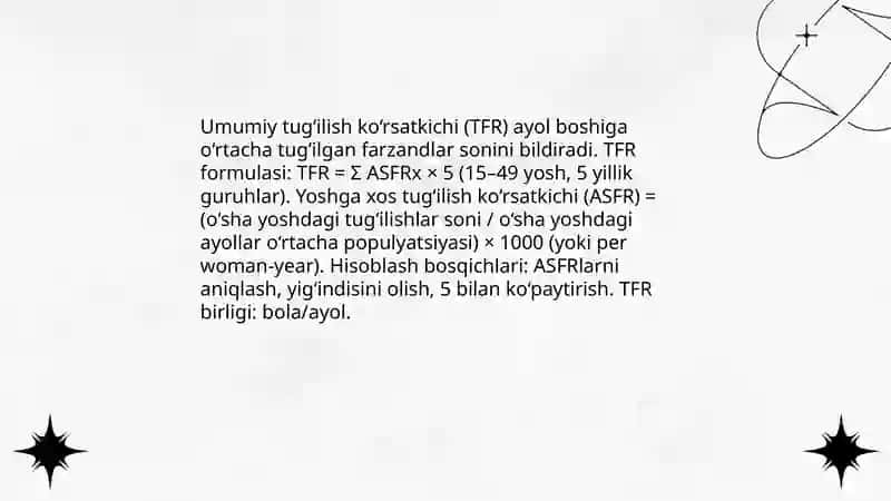 Aholi orasida demografik jarayon va demografik ko’rsatkichlarni hisoblash usullari 3