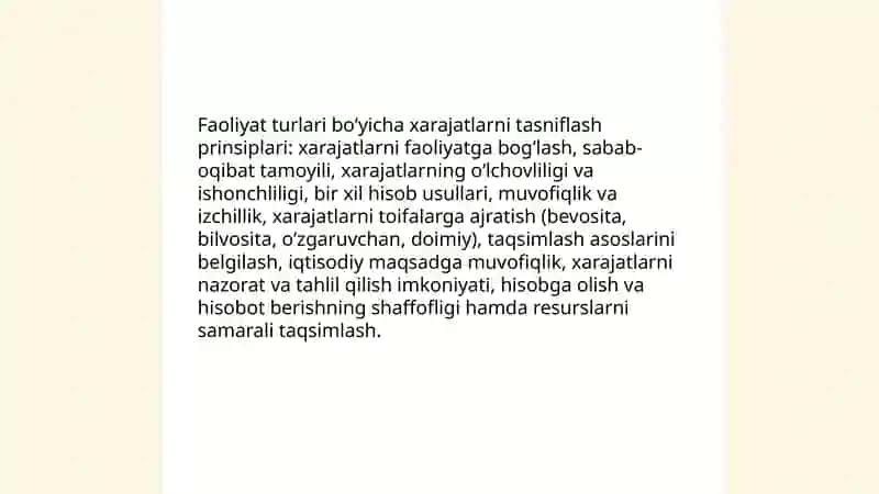 Xizmat ko’rsatish sohasida faoliyat turlari bo’yicha xarajatlarni hisobga olish 3