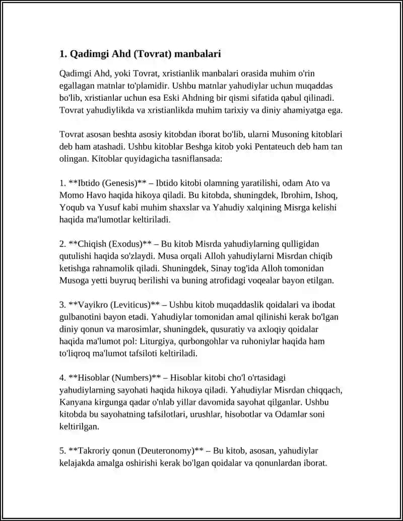 Qadimgi Ahd (Tovrat) manbalari 3
