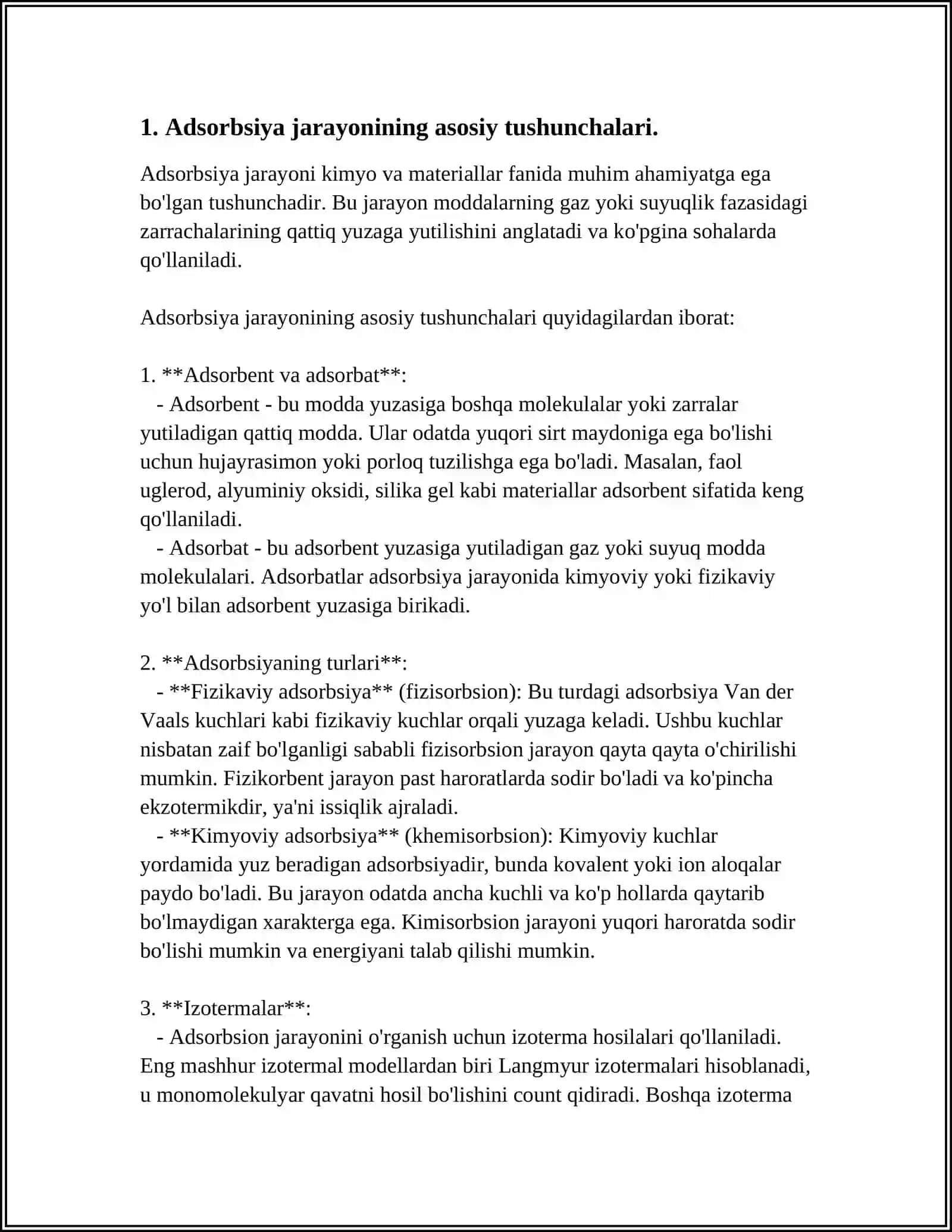 SANOATDA ADSORBSIYA JARAYONI VA OQAVA SUVLARNI TOZALASH 3
