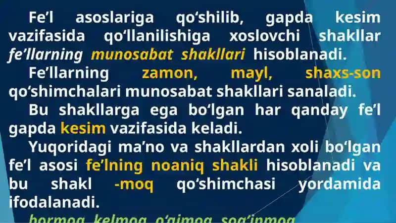 Fe’llarning munosabat shakllari 3