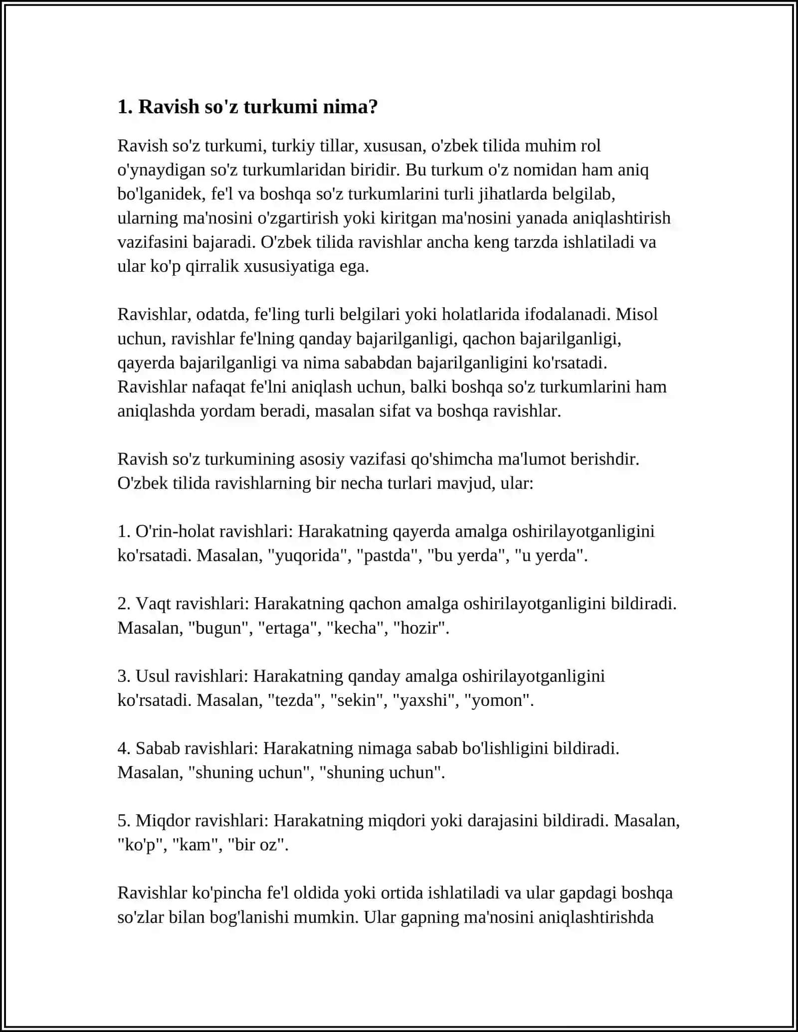 RAVISH SOʻZ TURKUMI,UNING LEKSIK, GRAMMATIK XUSUSIYATLARI 3