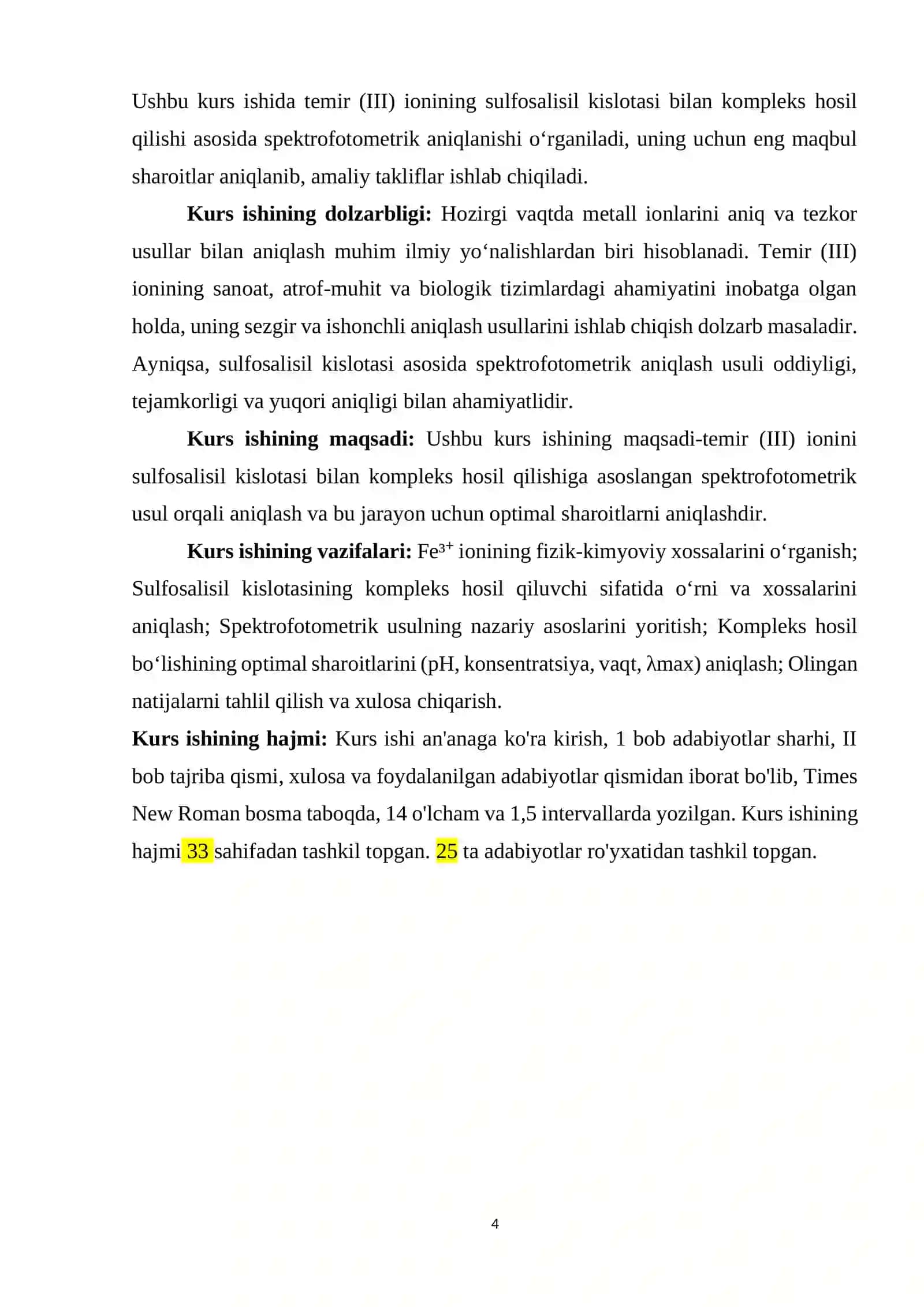 Fe ³⁺ ionini sulfosalisil kislotasi bilan spektrofotometrik usulda aniqlashning optimal sharoitlarini o’rganish 3