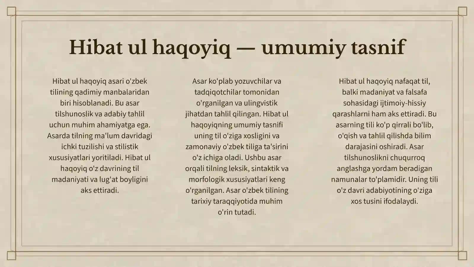 Hibat ul haqoyiq asarining til xususiyatlari 3