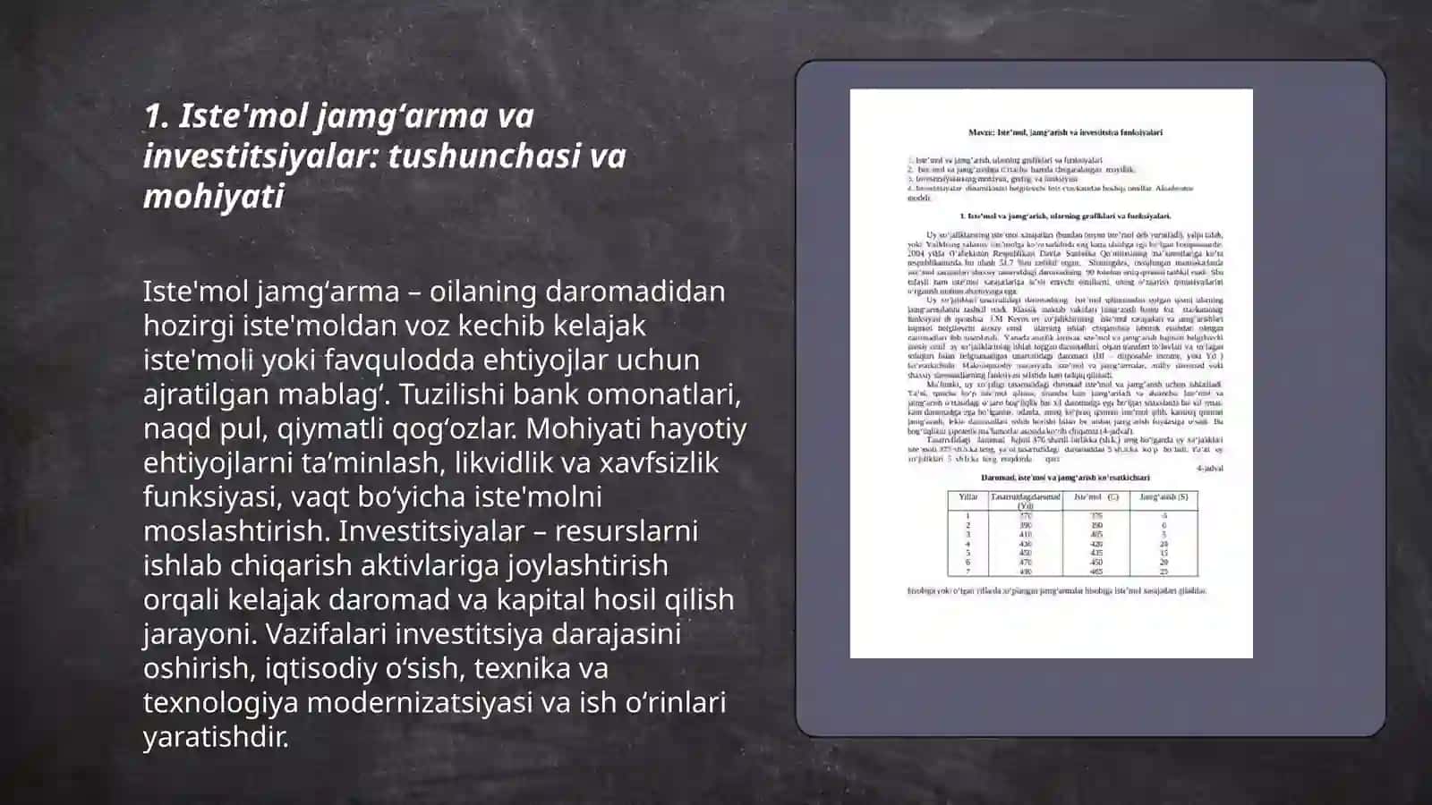 Iste'mol jamgʻarma va invistisiyalar 3