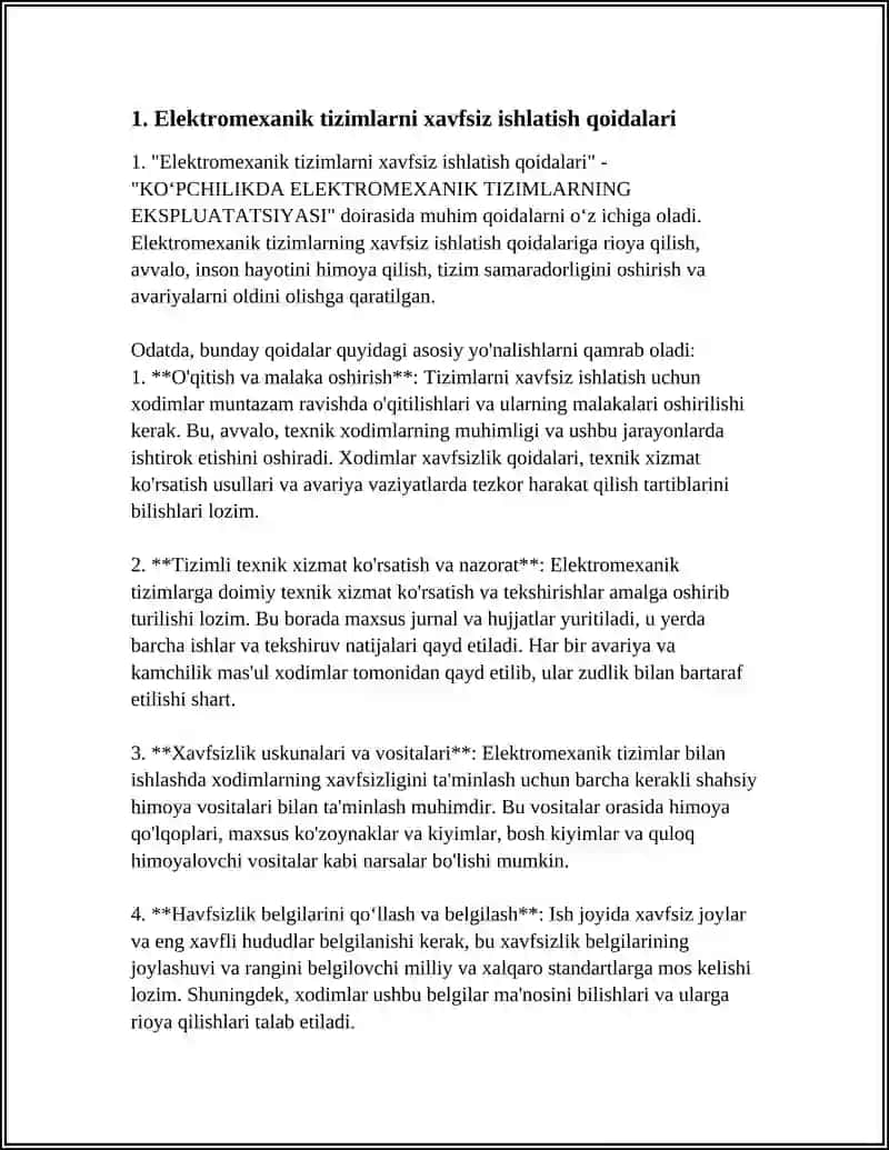 KOʻPCHILIKDA ELEKTROMEXANIK TIZIMLARNING EKSPLUATATSIYASI 3