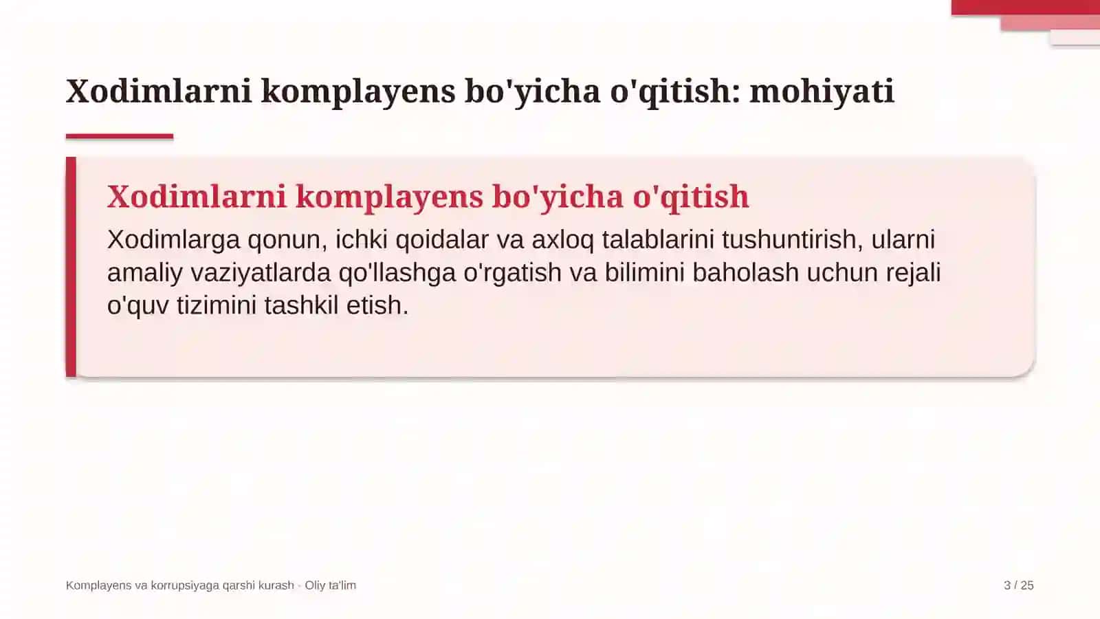 Xodimlarni komplayens bo'yicha o'qitish 3
