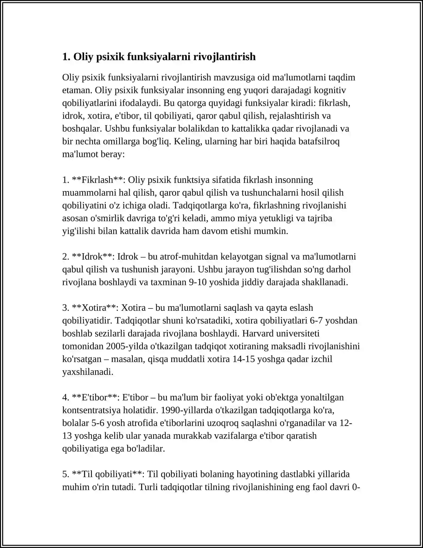Oliy psixik funksiyalarni rivojlantirish 3