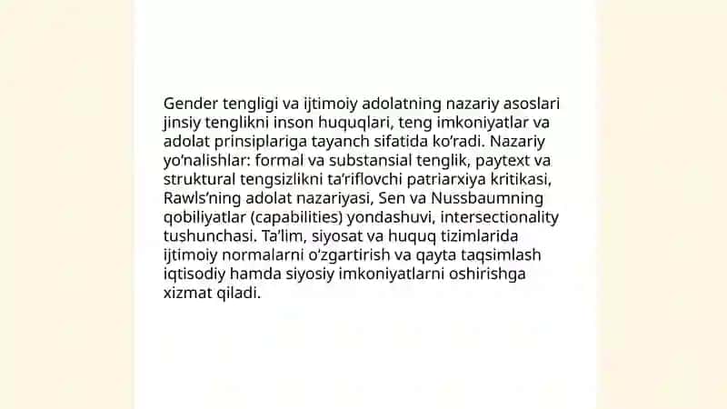 Gender tengligi ijtimoiy adolat va tarbiya integratsiyasi 3