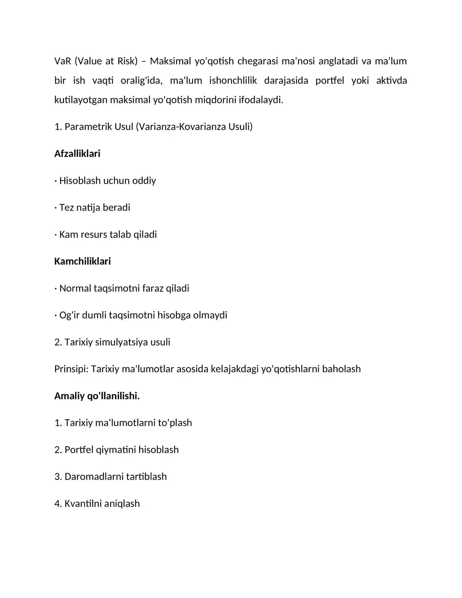 VALUE-AT-RISK (VAR) MODELI VA AMALIY QOʻLLANILISHI 3
