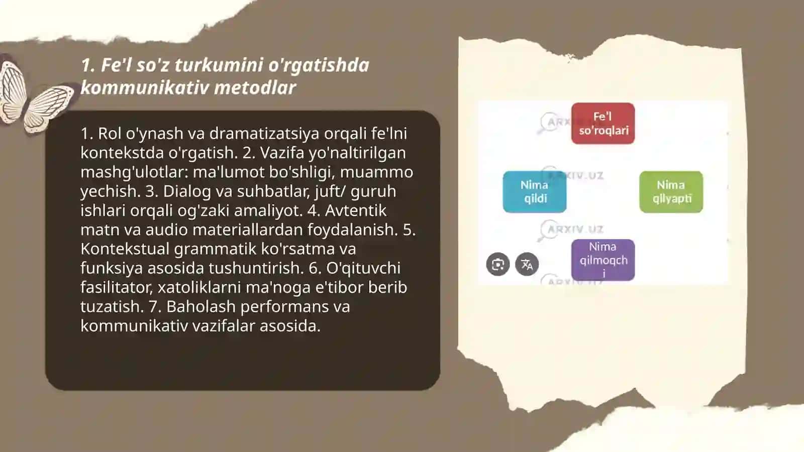 Fe'l so'z turkumini metodlar bilan o'tish 3