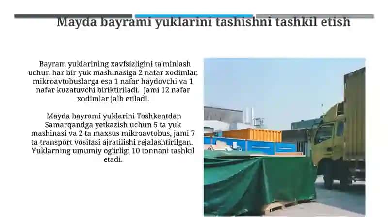 Mayda bayrami yuklarini tashishni tashkil etish 3