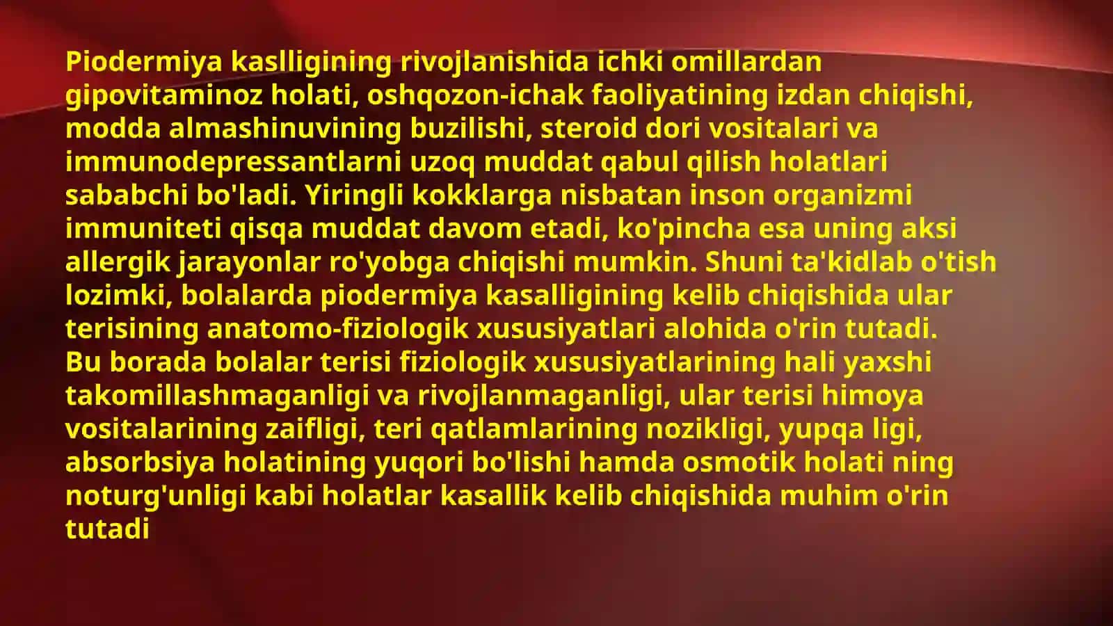 Terining yiringli kasalliklari. Piodermiyalarni davolash. 3