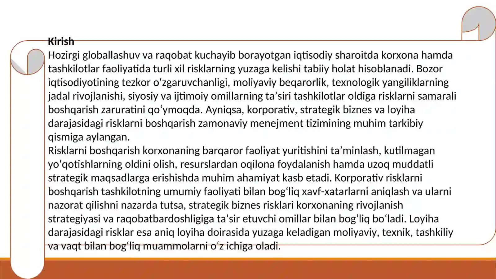 Korporativ, strategik biznes va loyiha darajadagi risklarni boshqarish 3