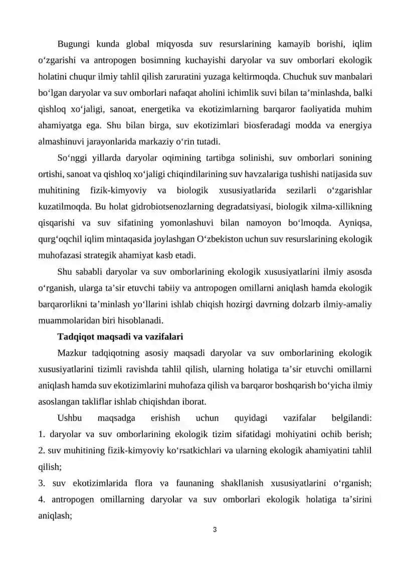 DARYOLAR VA SUV OMBORLARINING EKALOGIK XUSUSIYATLARI 3