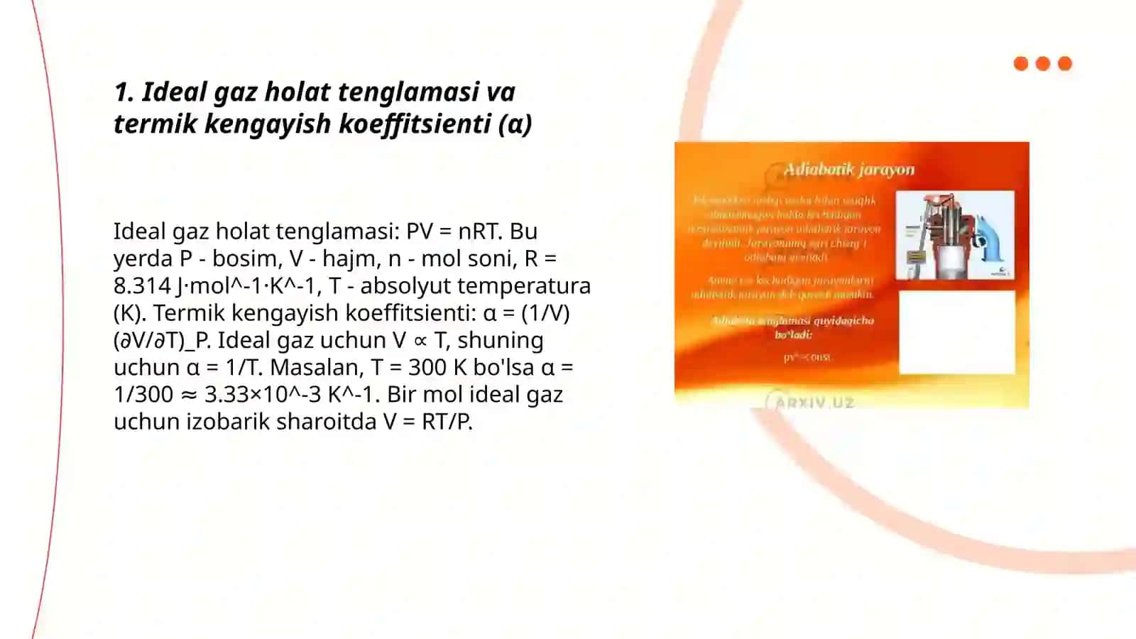 Holat tenglamalari va termik koeffitsientlar 3