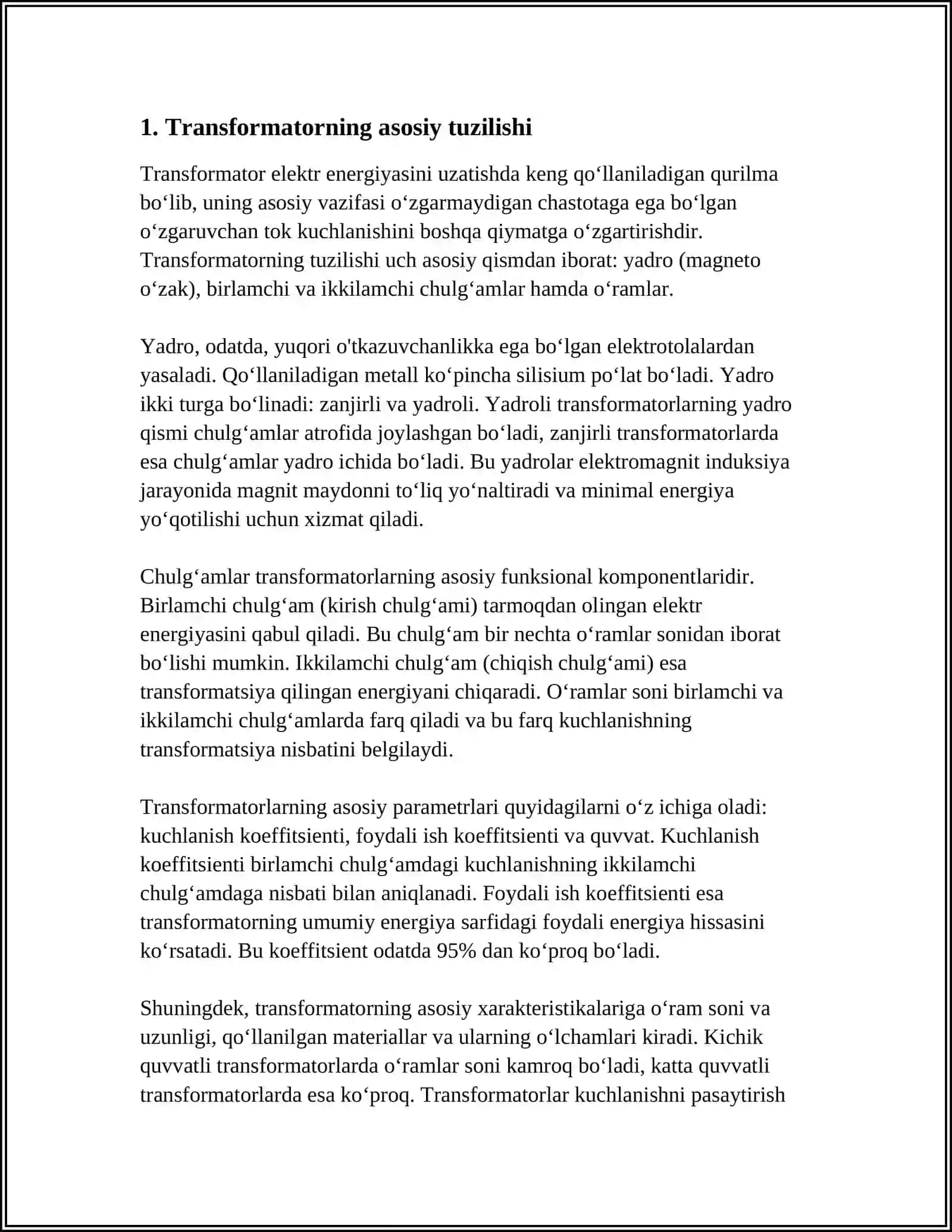 TRANSFORMATORLAR TUZILISHI VA ISHLASH PRINSIPI 3