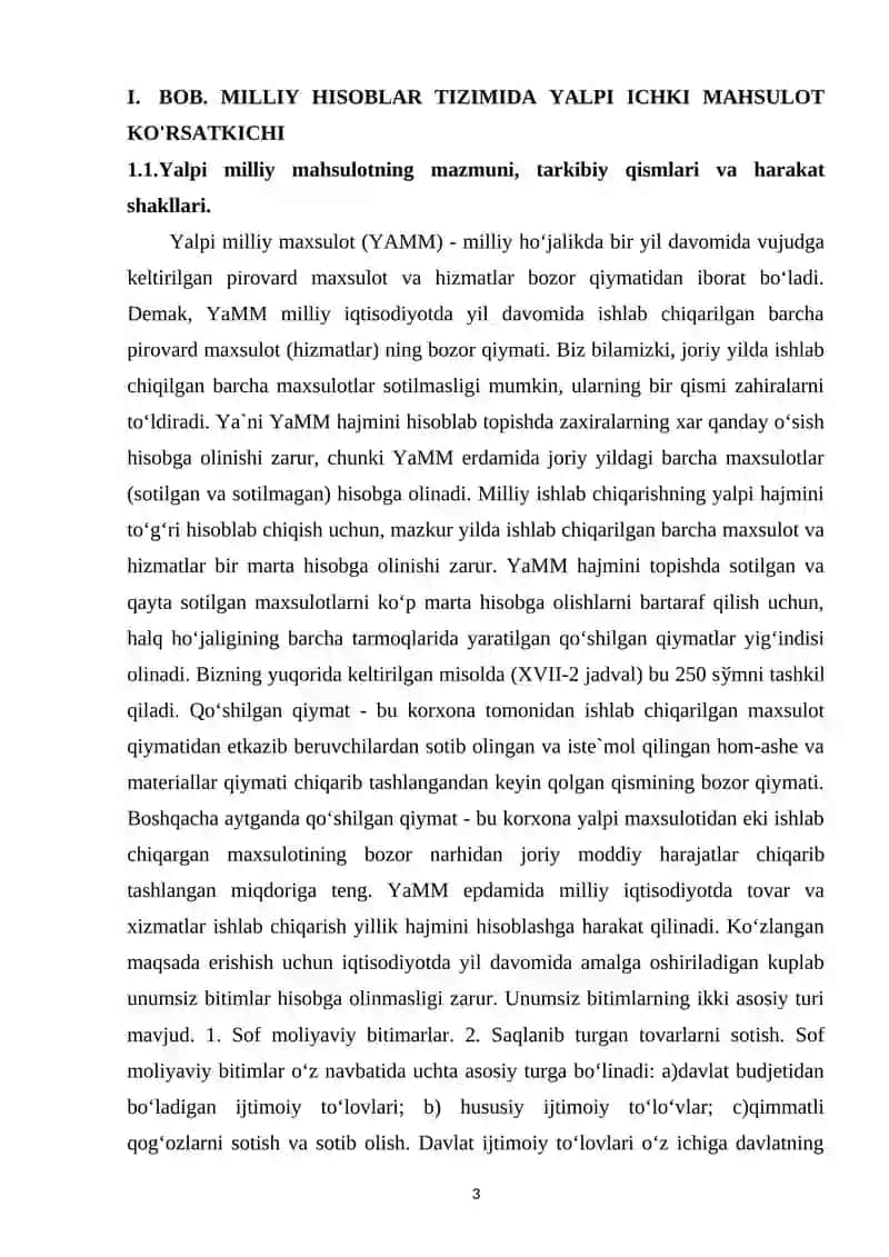 ILLIY HISOBLAR TIZIMIDA YALPI ICHKI MAHSULOT KO'RSATKICHINI HISOBLASH SHARTLARI VA USULLARI 3