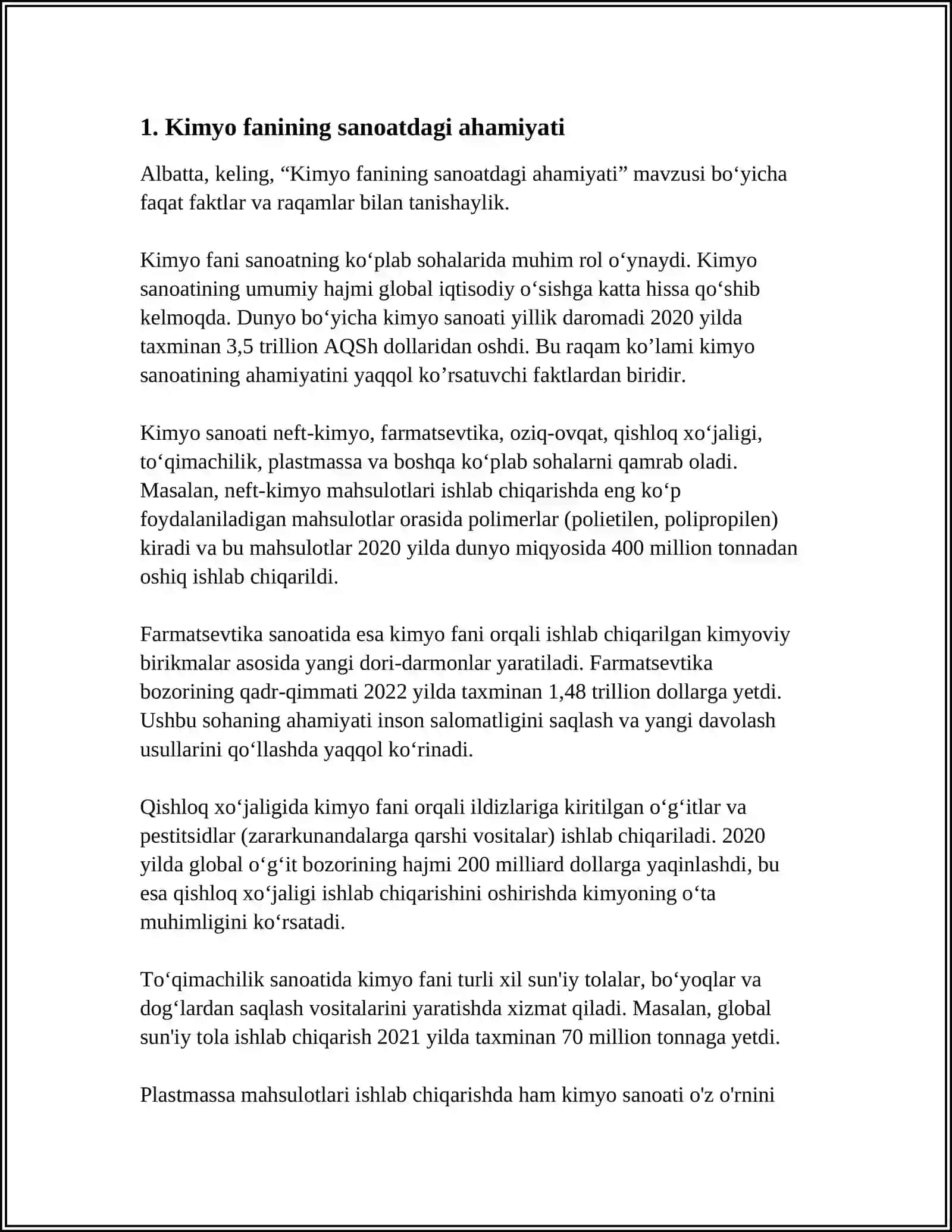 Kimyo fanining sanoatdagi ahamiyati 3