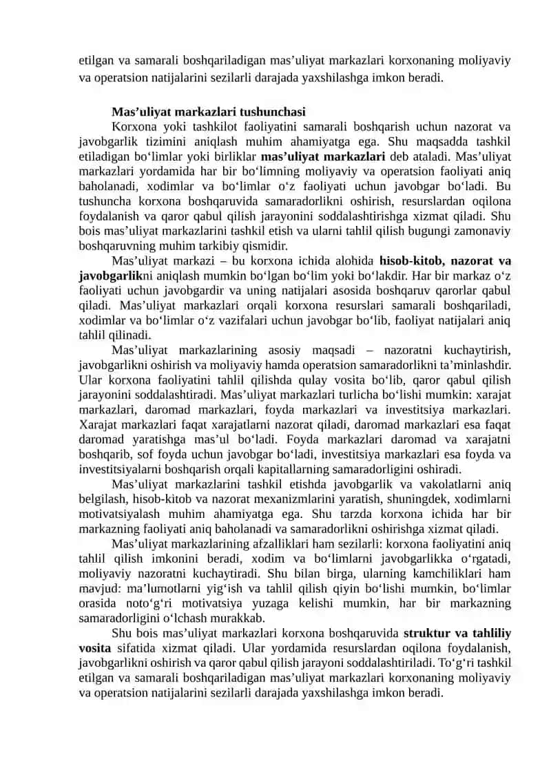Mas’uliyat markazlari tushunchasi 3