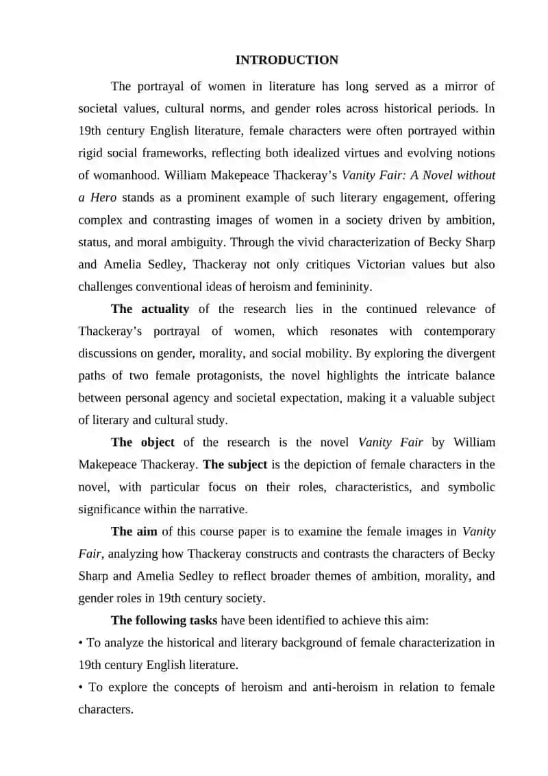 Female images in novel of William Thackeray "Vanity Fair: A Novel without a Hero" 3