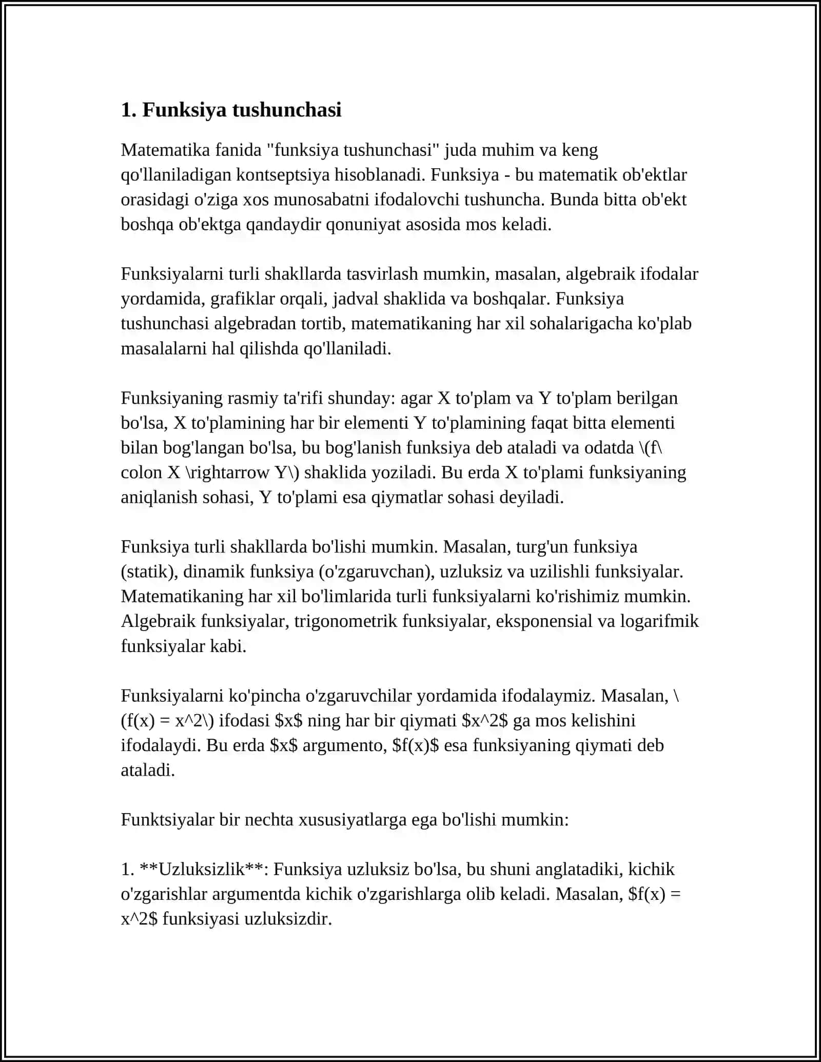 MUSTAQIL ISH Mavzu: FUNKSIYA VA UNING XOSSALARI 3
